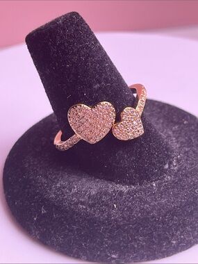 Kate Spade 18k Rose Gold- Plated Yours Truly Pavé Double Heart Ring Size 8
